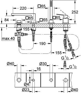 Grohe 4-L-EH-Wannenkombi EUROCUBE chr