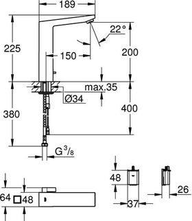 Grohe Infrarot-Elektronik EUROCUBE E 1/2Zoll m Mischung Batt 6 V chr