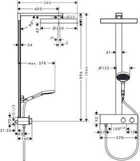 HG Showerpipe Rainfinity 350 mit Kopfbrause 360 chrom