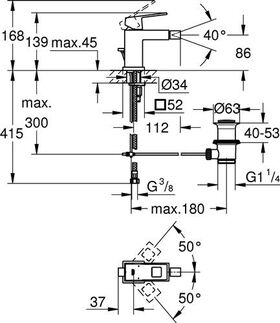 Grohe Einhand-Bidetbatterie EUROCUBE 1/2Zoll ha graph gebü