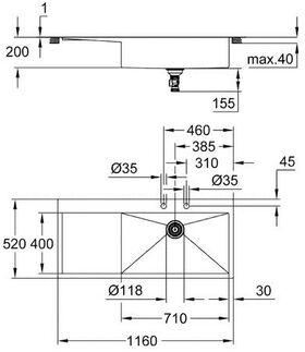 Grohe Edelstahlspüle K1000 m Abtropffläche 1160x520mm edelstahl