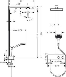 HG Showerpipe Rainfinity 350 mit Kopfbrause 250 chrom