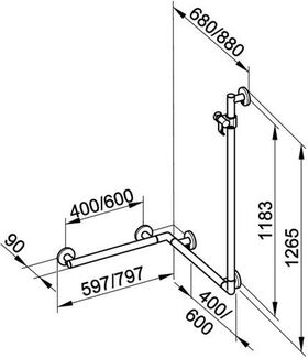 Keuco Duschhandlauf PLAN CARE m Brausestange 797/880/1265mm vc