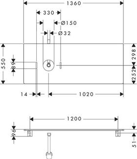 HG Konsole Xelu Q 1360x550mm m Auss links weiß hochglanz