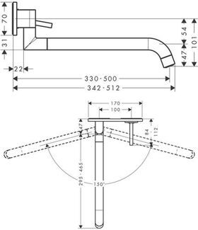 Einhebel-Spültischmischer AXOR UNO2 DN 15 UP für Wandmontage brushed nickel