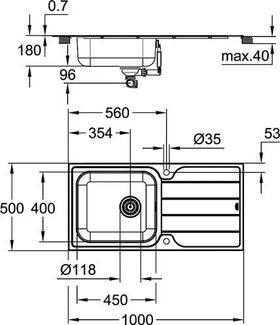 Grohe Edelstahlspüle K500 m Abtropffläche 1000x500mm edelstahl