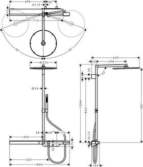 Showerpipe AXOR SHOWERSOLUTIONS 800 brushed brass