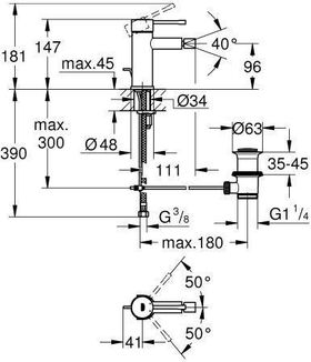 GROHE Einhand-Bidetbatterie Essence 1/2Zoll ha graph gebü