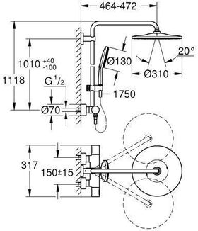 Grohe Duschsystem RAINSHOWER SA 310 mit Thermostatbatterie cool sunrise