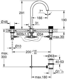 GROHE 3-L-WT-Batterie Atrio Private C. 20595 Knopfbetätigung supersteel