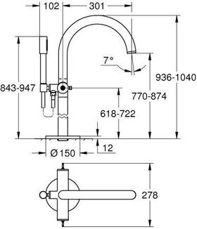 GROHE Wannenbatterie Atrio Private C. 25227 BM für Hebelgriffe supersteel