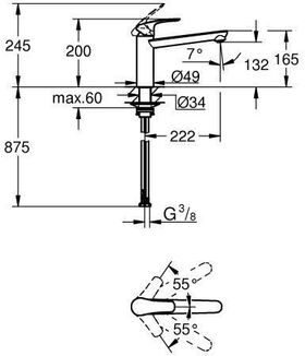 Grohe EH-Spb EUROSMART Vor-Fenster-Mont mittelh. Auslauf chrom