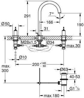 GROHE 3-L-WT-Batterie Atrio Private C. 20593 für Hebelgriffe supersteel