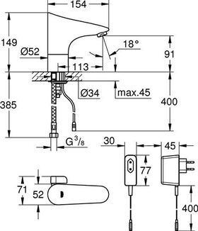 Grohe Infrarot-Elektronik EUROPLUS E 1/2Zoll Steckertrafo m Mischung chr