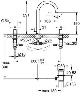 Grohe 3-Loch-WT-Batterie ATRIO Rohrauslauf hard graphite gebürstet