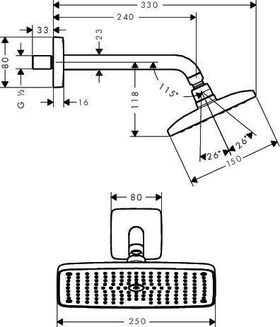 HG Kopfbrause RAINDANCE DN 15 m Br 240mm E 240 AIR 1jet 250x150m