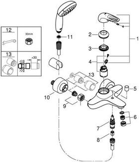 Grohe Einhand-Wannenbatterie EUROSTYLE 1/2Zoll m Brausegarnitur chr