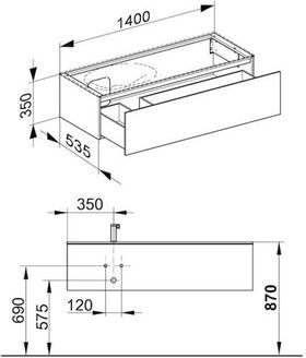 Keuco WTU EDITION 11 PLANNING 1400x350x535mm Kumme li we hgl