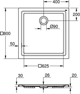 Grohe Quadrat-Duschwanne UNI Acryl Tiefe 30mm 800x800mm awe - VPE: 20