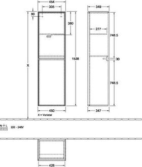 V&B Hochschrank COLLARO 454x1538x349mm Türanschl li Glossy White