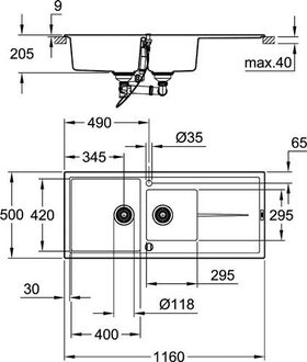 Grohe Kompositspüle K400 m Abtropffläche 1160x500mm granit grau