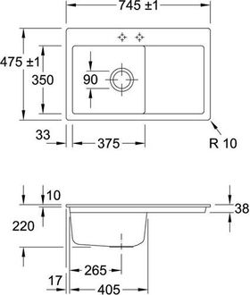 V&B Einbauspüle SUBWAY 45 FLAT 745x475mm Be li Handbet. graphit