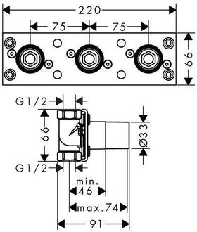 Grundkörper AXOR f AP/UP Thermostat 2 Verbraucher