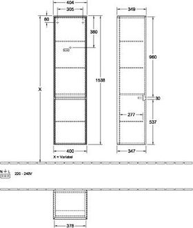 V&B Hochschrank COLLARO 404x1538x349mm Türanschl re Glossy White