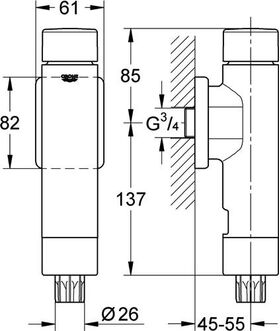 Grohe Druckspüler RONDO A.S. f WC 3/4Zoll o Vorabsperrung chr