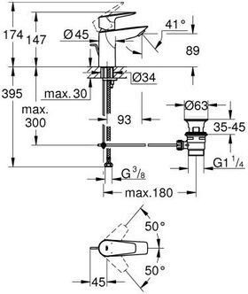 Grohe Einhand-Waschtischbatterie BAUEDGE 1/2Zoll S-Size ZAG chr