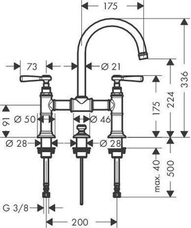 2-Griff-WT-Armatur 220 AXOR MONTREUX DN 15 m Hebelgr m ZAG 1 1/4Zoll pol. go opt