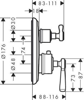 Thermostat AXOR MONTREUX UP m Abstellventil und Hebelgriff chrom