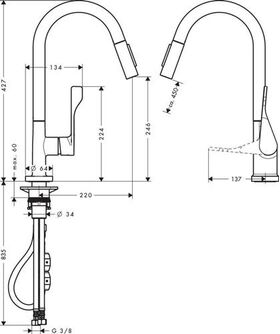 Einhebel-Spültischmischer AXOR CITTERIO DN 15 m Ausziehbrause pol. gold optic