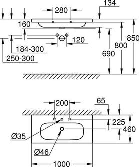 GROHE Möbelwaschtisch Euro Keramik 1 HL m ÜL 1000x460mm PureGuard/awe