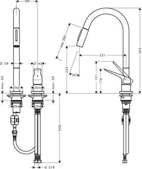 2-L Einhebel-Spültischmischer AXOR CITTE DN 15 m Ausziehbrause pol. black chrome