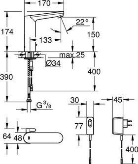 Grohe Infrarot-Elektronik EUROSMART CE 1/2Zoll L-Size m Mischung Steckertrafo ch