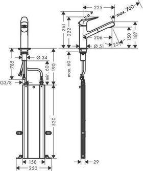 HG Einhebel-Spültischmischer 150 M42 DN 15, mit sBox, Ausziehauslauf chrom