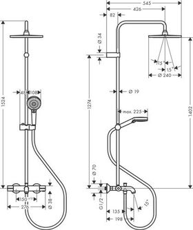 HG Showerpipe Vernis Blend 240 1 jet m Wannenthermostat mattschwarz