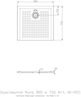 Hoesch Duschwanne MUNA mit Antirutsch 800x750x30mm weiß