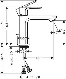 HG Einhebel-Waschtischmischer Rebris S 110 CollStart mit Metall Zugstange chrom