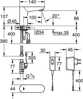 Grohe Infrarot-Elektronik EUROECO CE 1/2Zoll o Mischung Steckertrafo chr