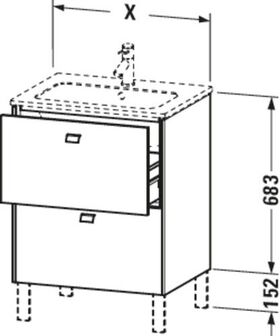 Duravit Waschtischunterbau BRIOSO Griffe chr 683x620x479mm betongrau matt