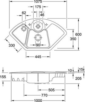 V&B Eckspüle SOLO ECK 1075x600mm Handbet. we