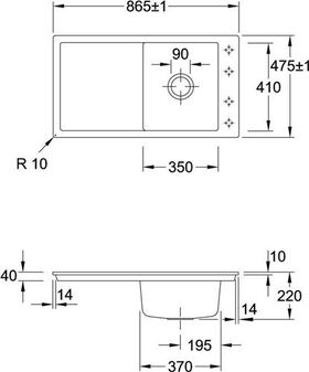 V&B Einbauspüle TIMELINE 50 FLAT 865x475mm Exzent. we