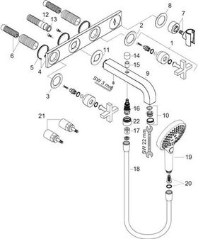 3-Loch Wannenarmatur AXOR CITTERIO DN 15 UP m Platte mit Kreuzgriffen chrom