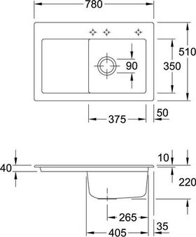 Subway 45 Spüle Becken rechts 780 x 510 mm Timber Ceramicplus