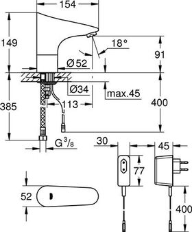 Grohe Infrarot-Elektronik EUROPLUS E 1/2Zoll Steckertrafo o Mischung chr