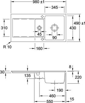 V&B Einbauspüle SILUET 60 R FLAT 980x490mm Exzent. graphit