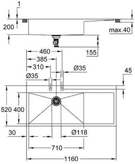 Grohe Edelstahlspüle K1000 m Abtropffläche 1160x520mm edelstahl