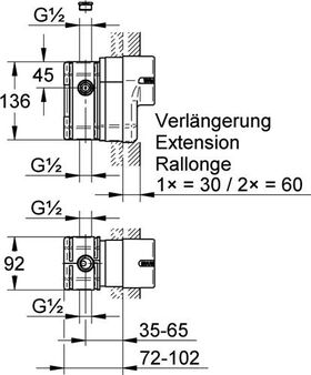 EICHELBERG Verlängerungsset 1/2" f UP 30mm Wanne-UP